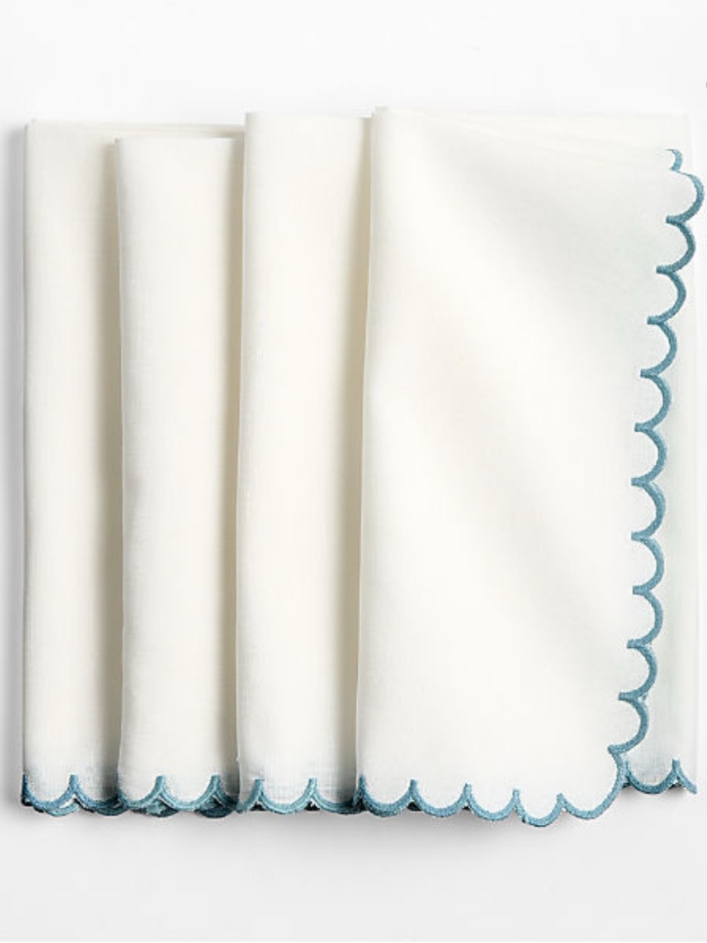 New! Crate&Barrel White Napkins with Mini Scalloped size 22”x22”—Set of 4